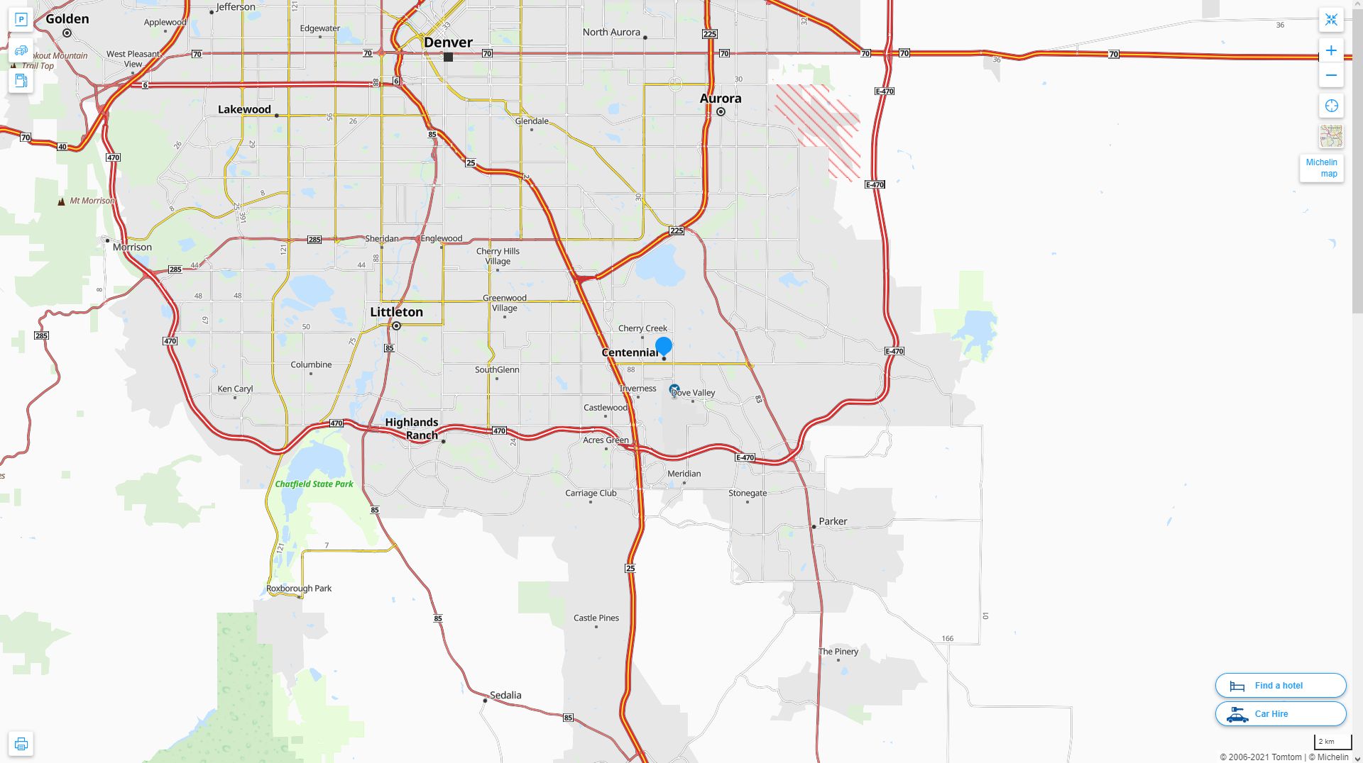 Centennial Colorado Highway and Road Map